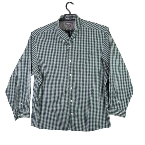 Mens Eddie Bauer Green & White Plaid Shirt Button Up Long Sleeve Cotton Size 2XL - Picture 1 of 7